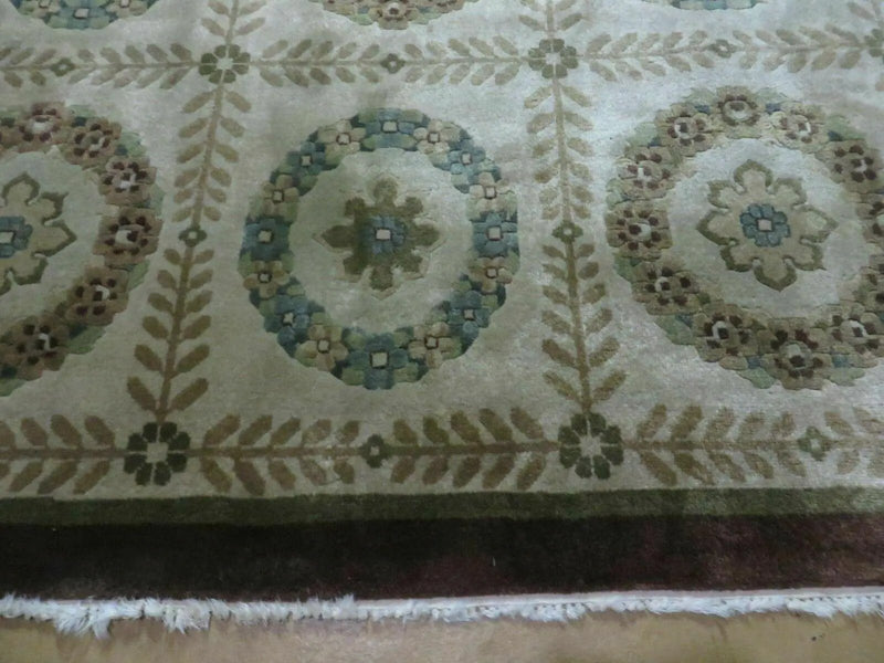 9' X 12' Modern Handmade Indo Lahore Wool Rug Art Deco Olive Ivory Nice Wow by Jewel Rugs