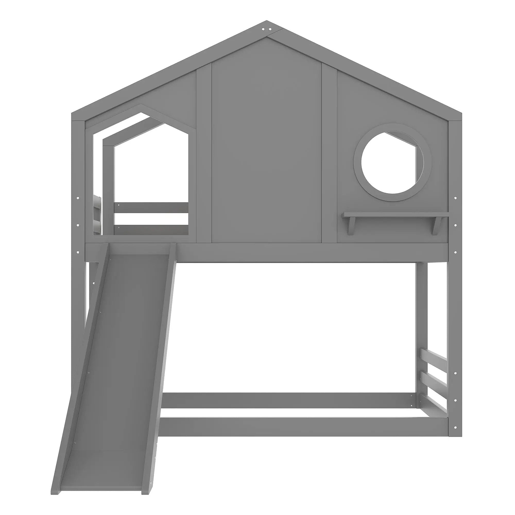 Twin House Bunk Bed with Slide and Storage Shelves by HouseOfZazla