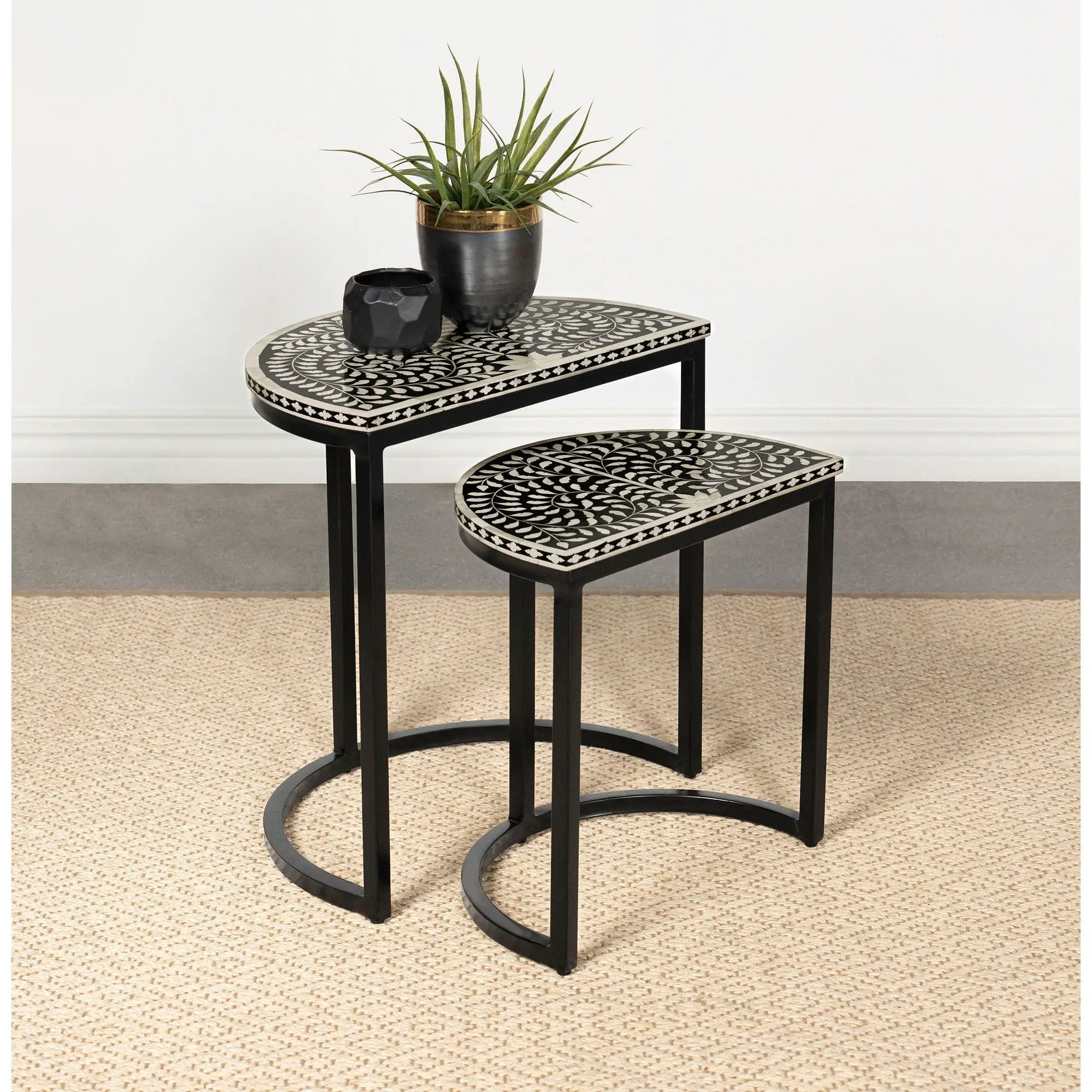 Allura - 2 Piece Demilune Nesting Table Set - Black by HouseOfZazla