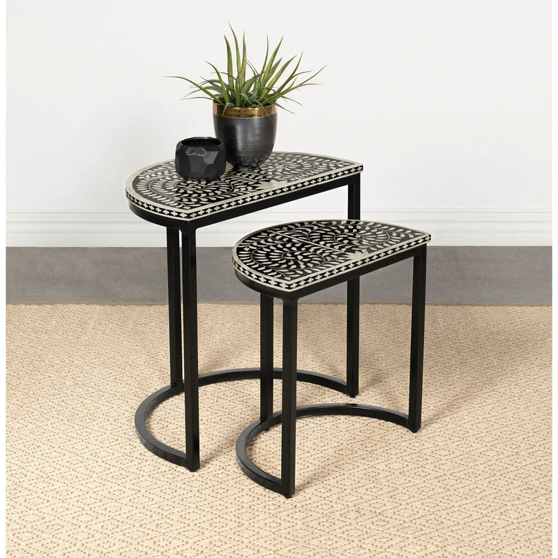 Allura - 2 Piece Demilune Nesting Table Set - Black by HouseOfZazla