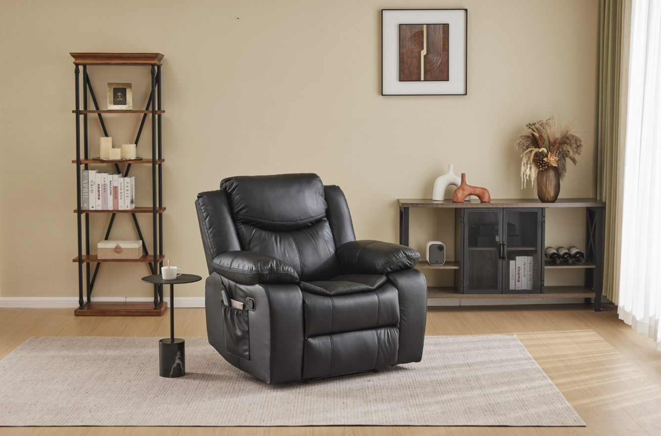 Black Color Air Leather Recliner Chair with Vibration and Heating by HouseOfZazla
