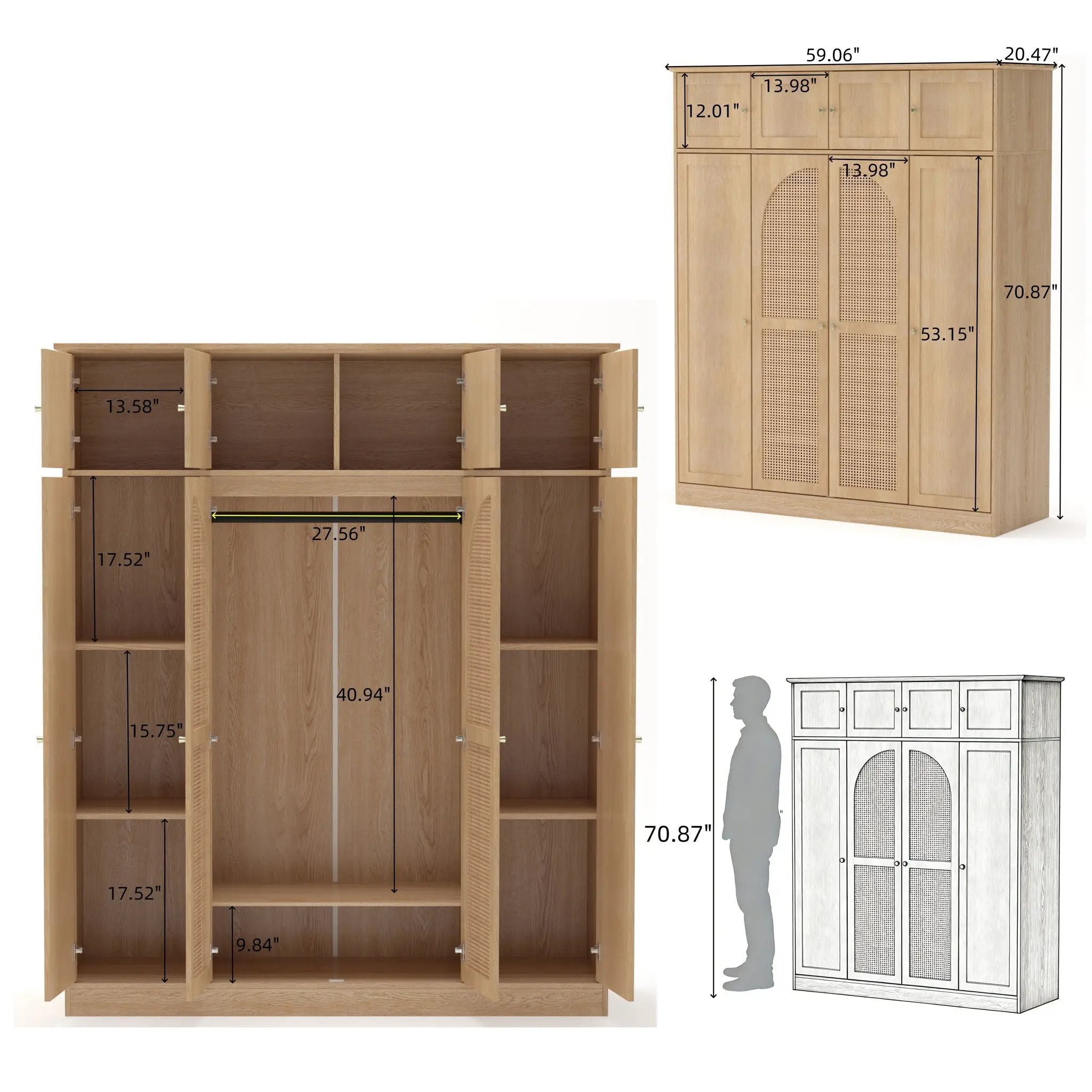 8 Door Armoire Wardrobe With Adjustable Shelves And Hanging Rod by Unique Piece Furniture