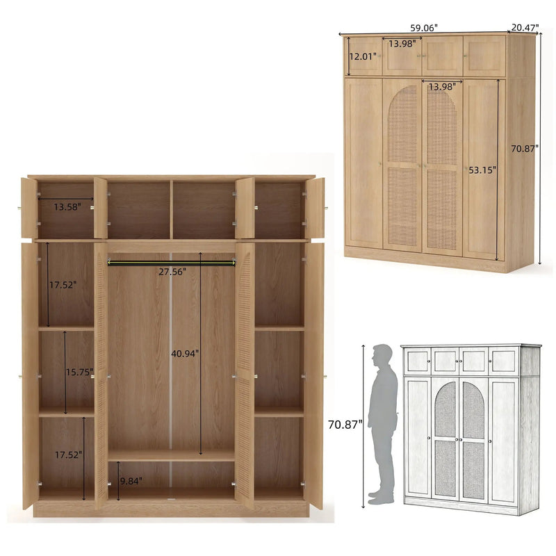 8 Door Armoire Wardrobe with Adjustable Shelves and Hanging Rod by HouseOfZazla