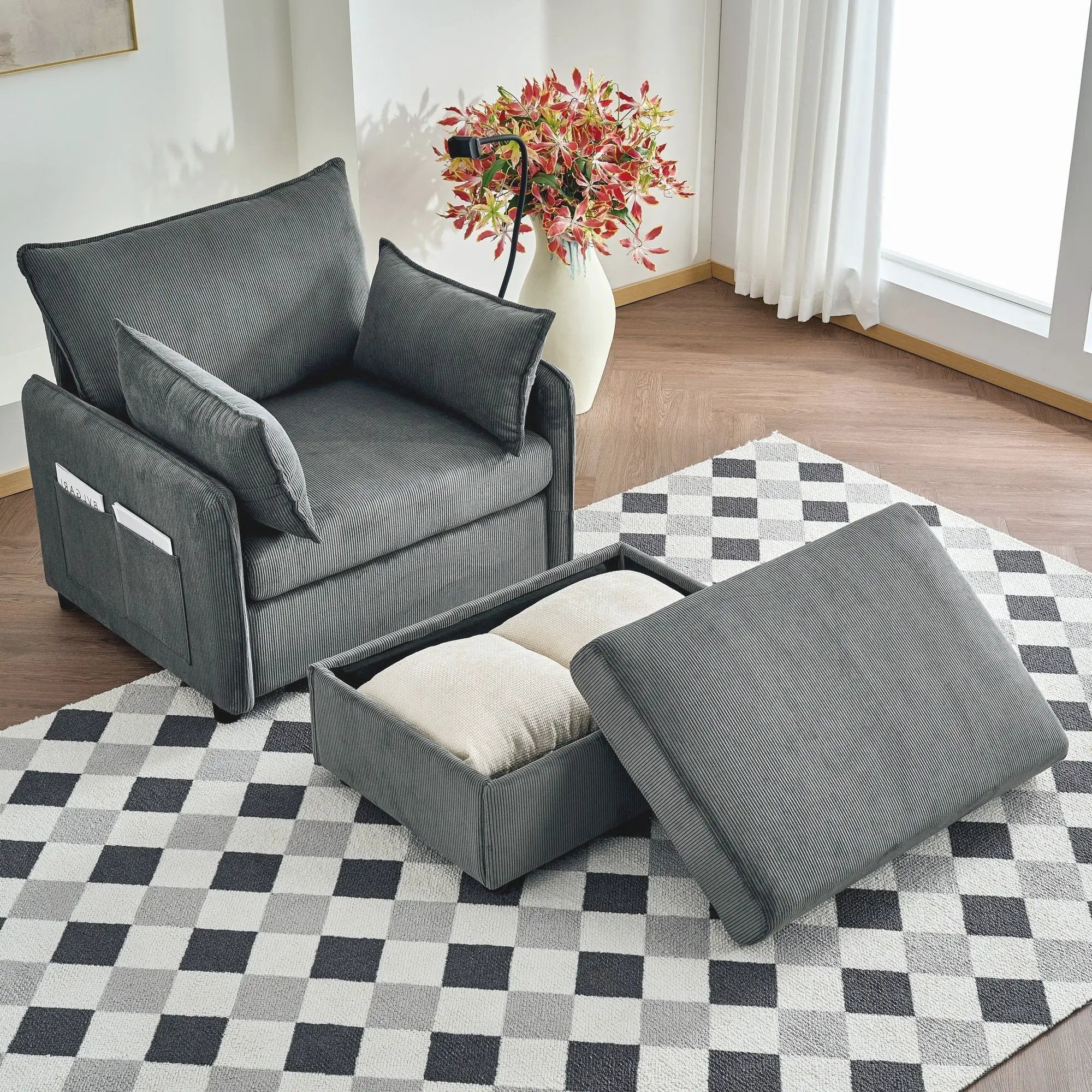 Comfy Oversized Chaise Lounge Chair With Ottoman And Storage by HouseOfZazla