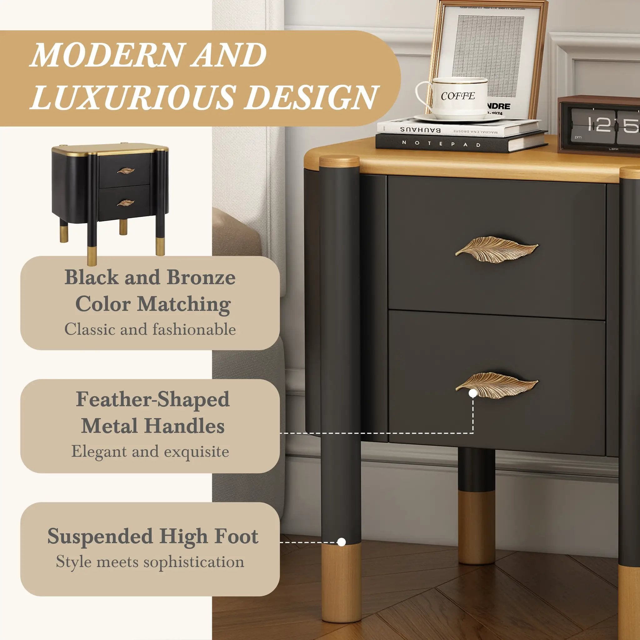 Contemporary 2 Drawers Nightstand with Curved Profile Design by HouseOfZazla