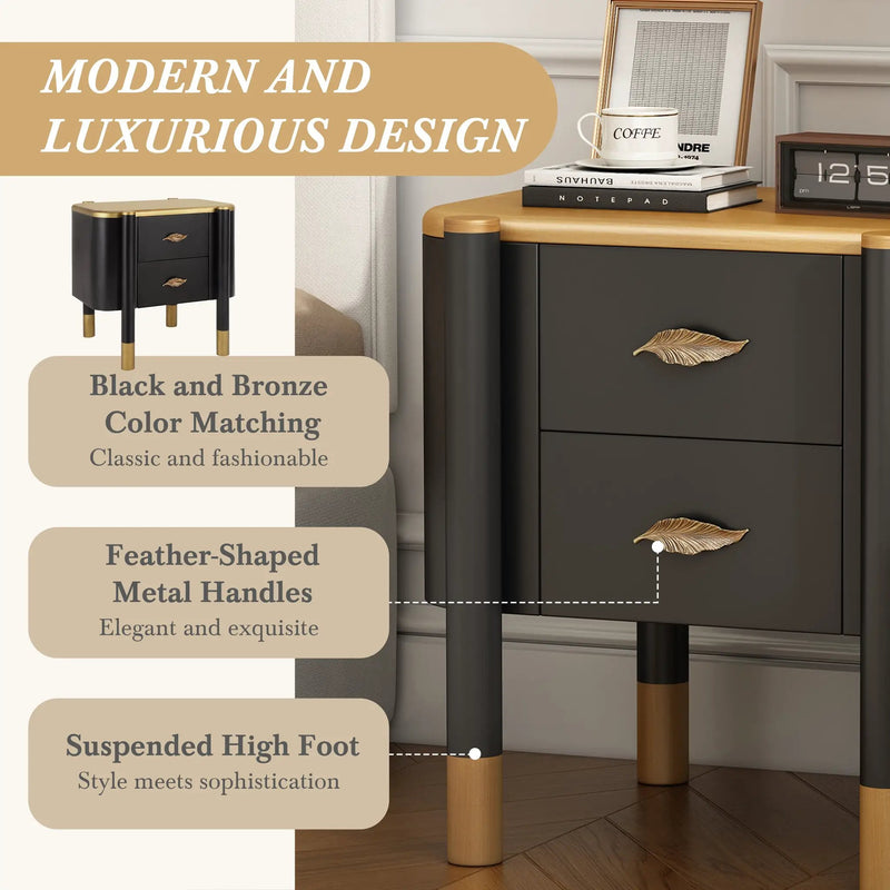 Contemporary 2 Drawers Nightstand with Curved Profile Design by HouseOfZazla