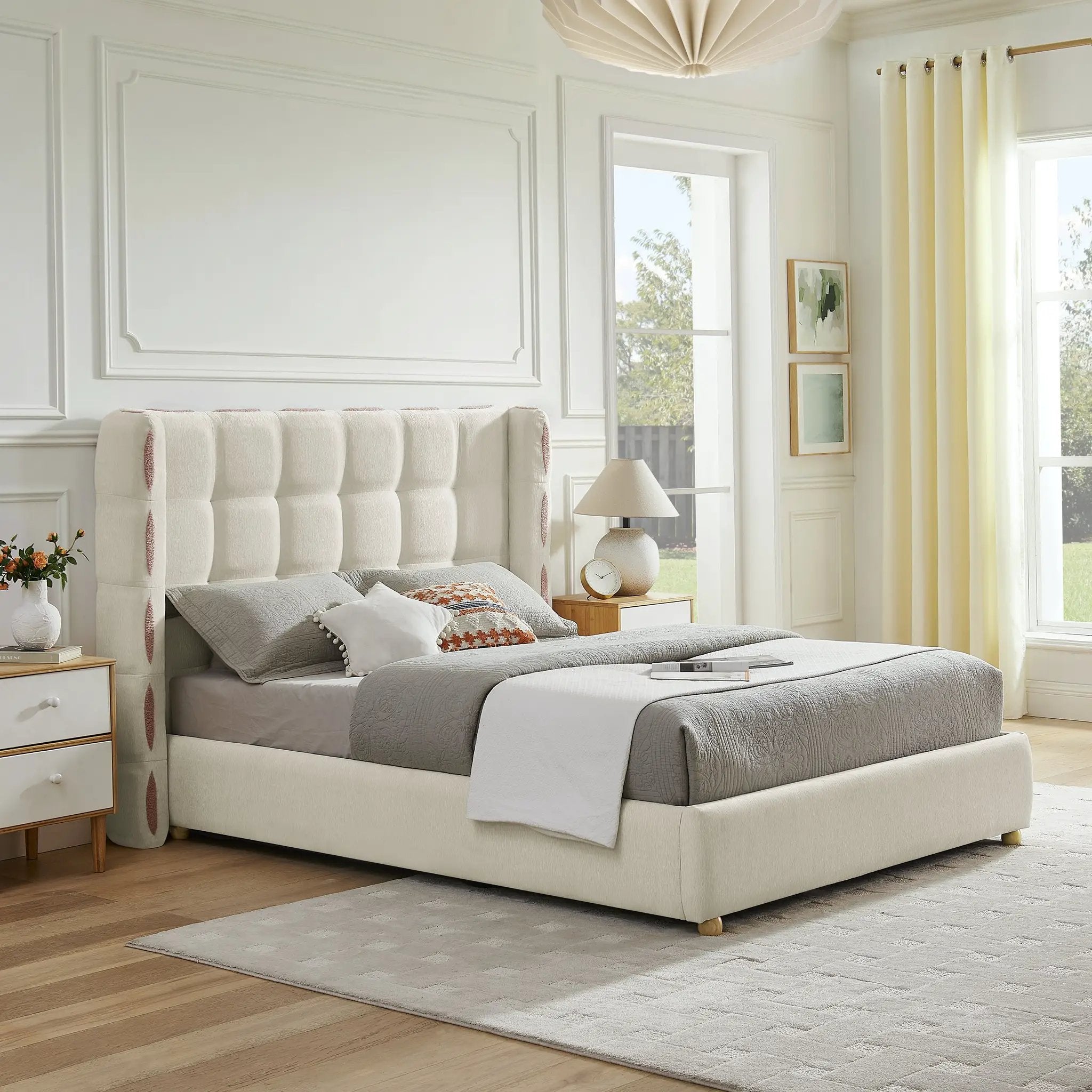 Queen Size Removable Chenille Wingback Upholstered Waffle Bed by HouseOfZazla