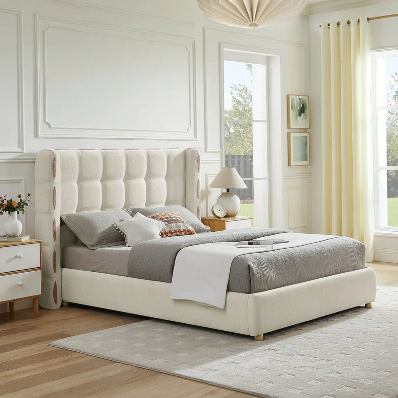 Queen Size Removable Chenille Wingback Upholstered Waffle Bed by HouseOfZazla