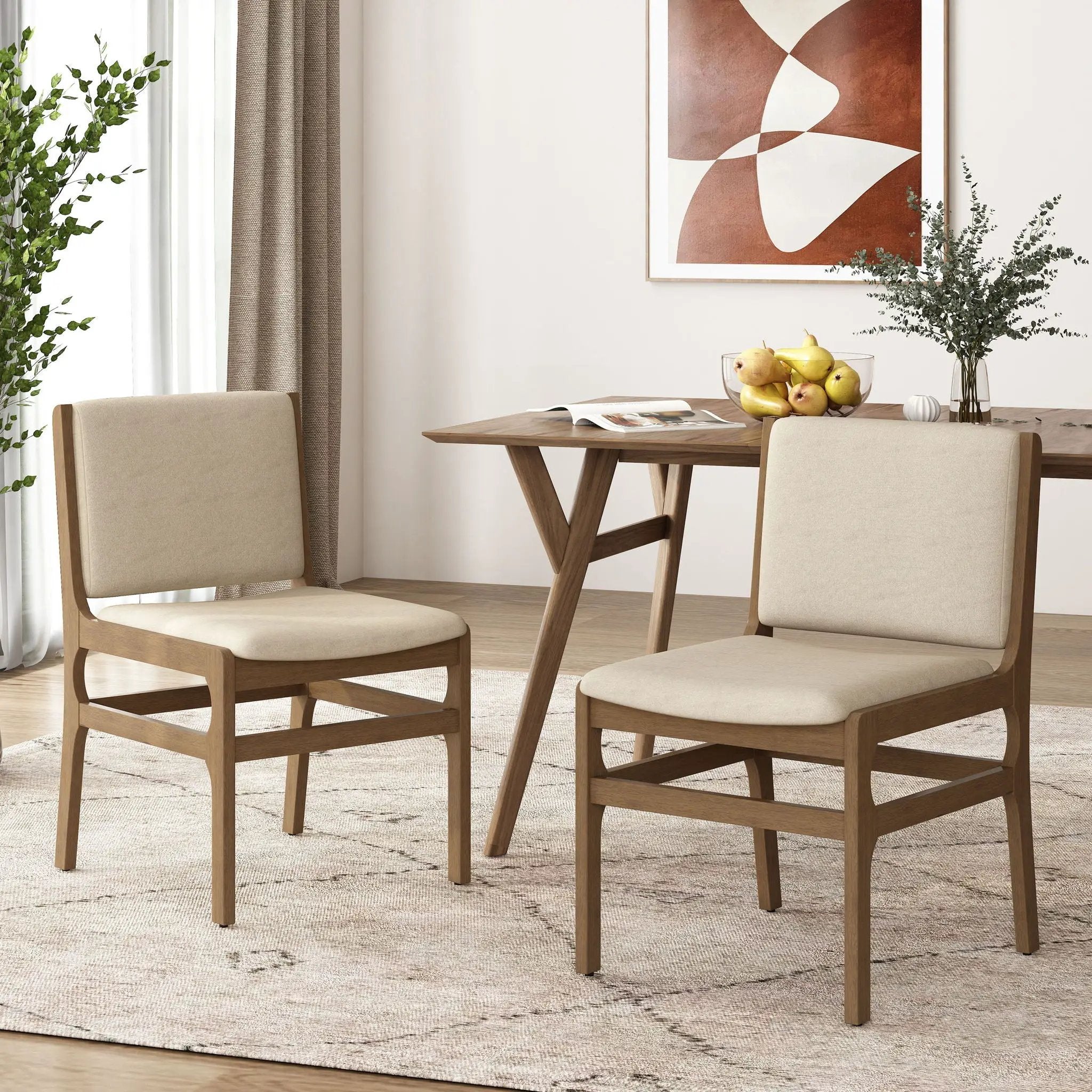 Contemporary Dining Chair Set Upholstered Fabric With Rubberwood Frame by HouseOfZazla