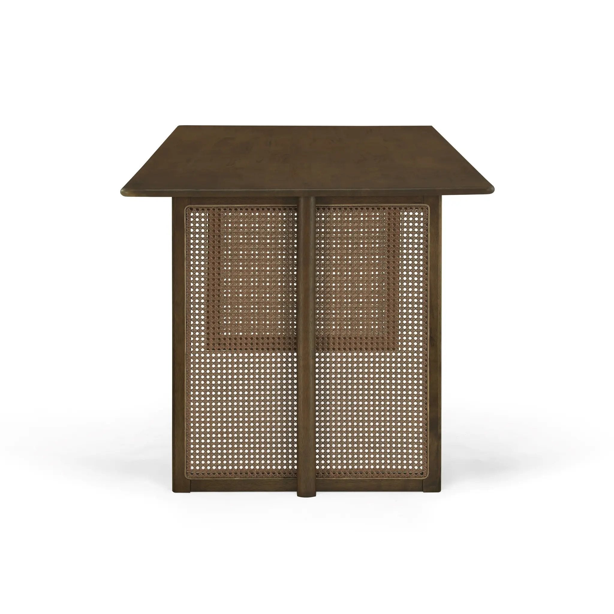 Walnut-Colored Rubber Wood Dining Table with Rattan Accents by HouseOfZazla