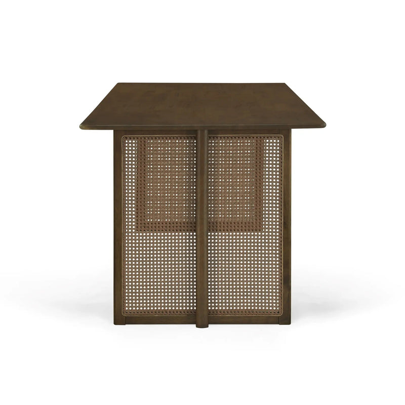 Walnut-Colored Rubber Wood Dining Table with Rattan Accents by HouseOfZazla