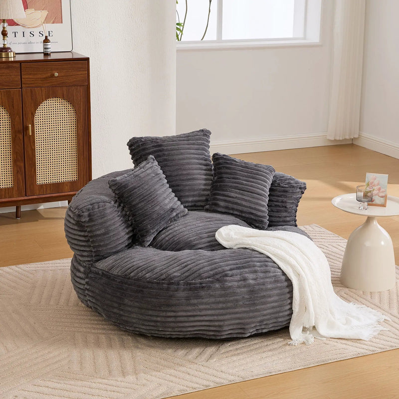 Oversized Bean Bag Chair With 3 Pillows & Armrest - Dark Gray by Unique Piece Furniture