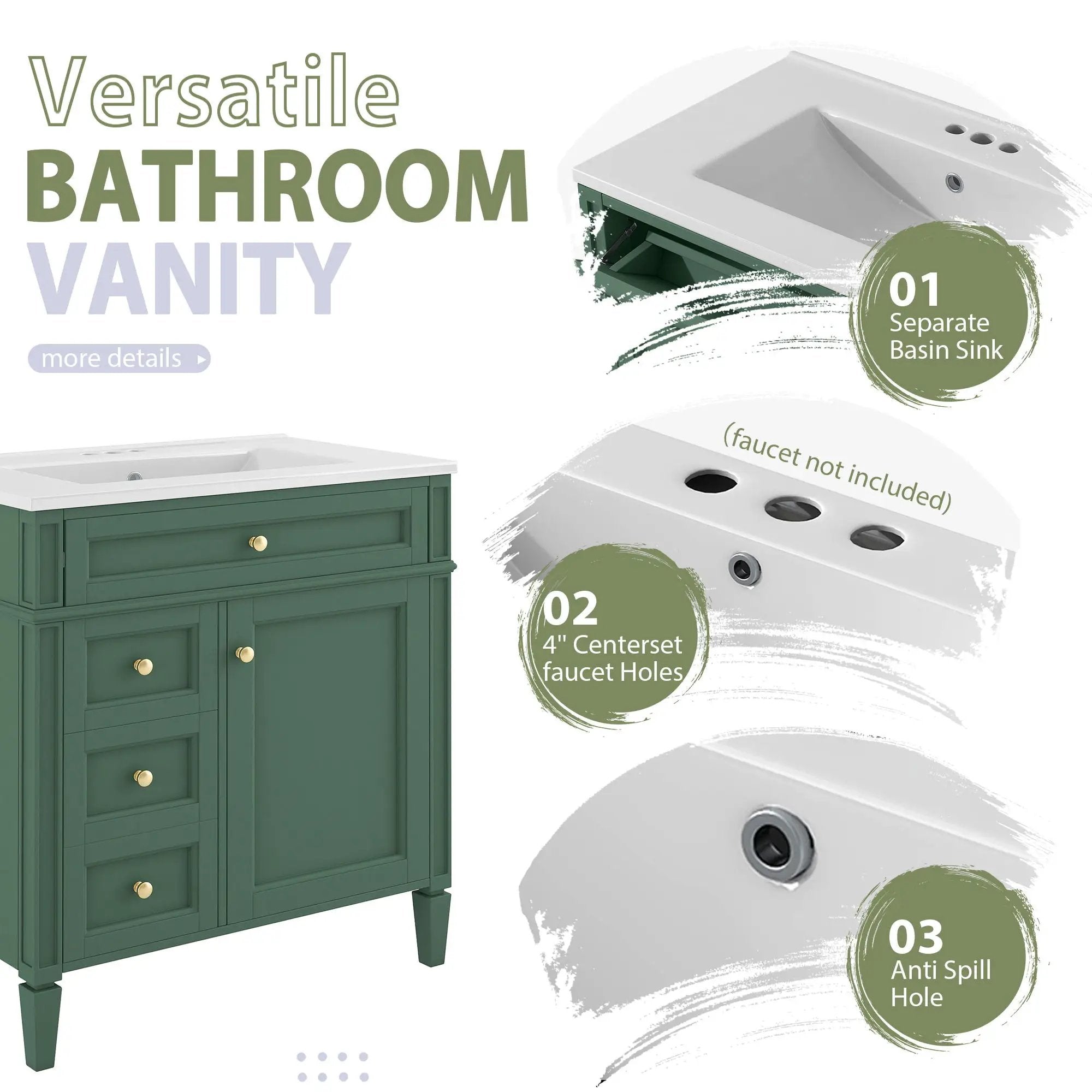 Bathroom Vanity With Medicine Cabinet, Royal Mirror Cabinet, Modern Bathroom Storage Cabinet With 2 Soft Closing Doors And 4 Drawers by HouseOfZazla