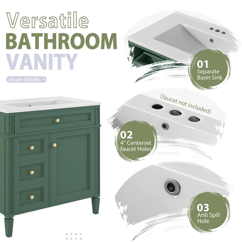 Bathroom Vanity With Medicine Cabinet, Royal Mirror Cabinet, Modern Bathroom Storage Cabinet With 2 Soft Closing Doors And 4 Drawers by HouseOfZazla