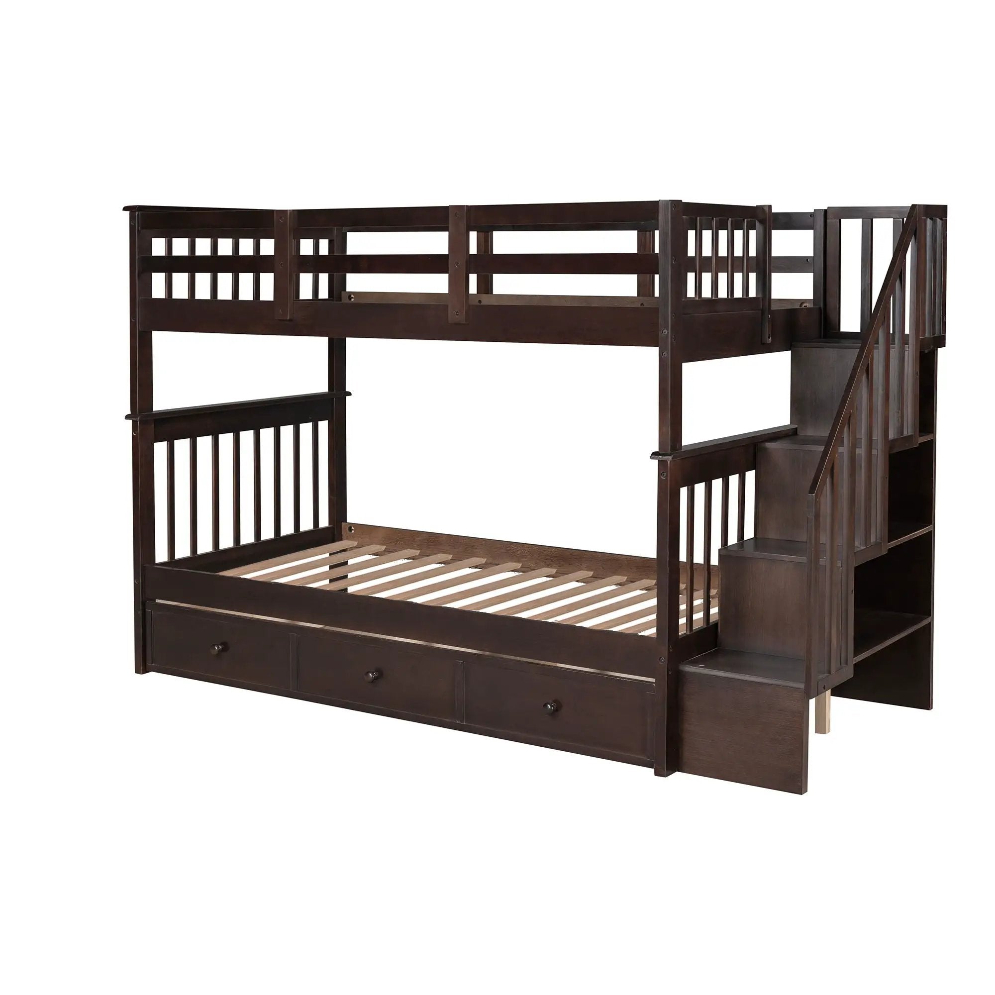 Stairway Bunk Bed With Storage And Guard Rail For Bedroom by HouseOfZazla