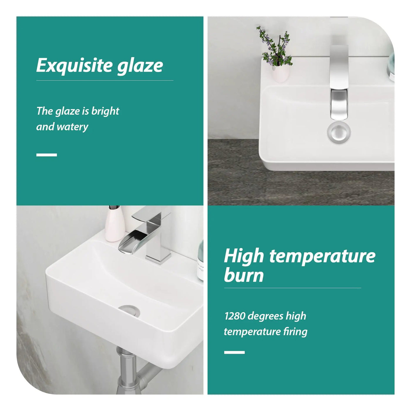 Ceramic Rectangle Wall Mount Bathroom Sink With Single Faucet Hole by HouseOfZazla