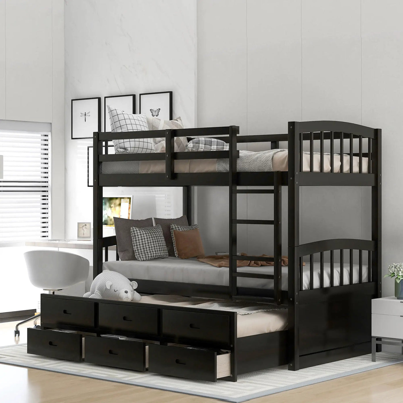 Bunk Bed With Trundle And Drawers, Arched Headboard And Footboard by HouseOfZazla