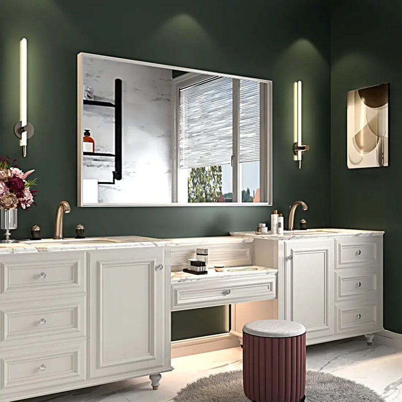 Rectangular Wall-Mounted Beveled Bathroom Mirror, Square Angle Metal Frame Wall Mounted Bathroom Mirrors For Wall (Horizontal & Vertical) - Glossy White by HouseOfZazla