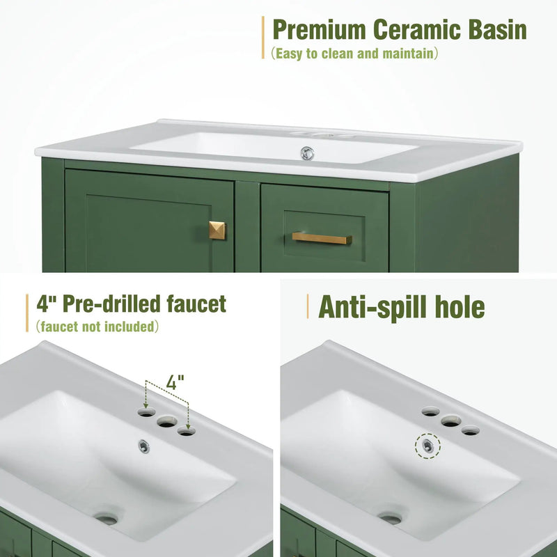 Bathroom Vanity, Modern Bathroom Cabinet With Sink Combo Set, Bathroom Storage Cabinet With A Soft Closing Door And 3 Drawers, Solid Wood Frame by HouseOfZazla