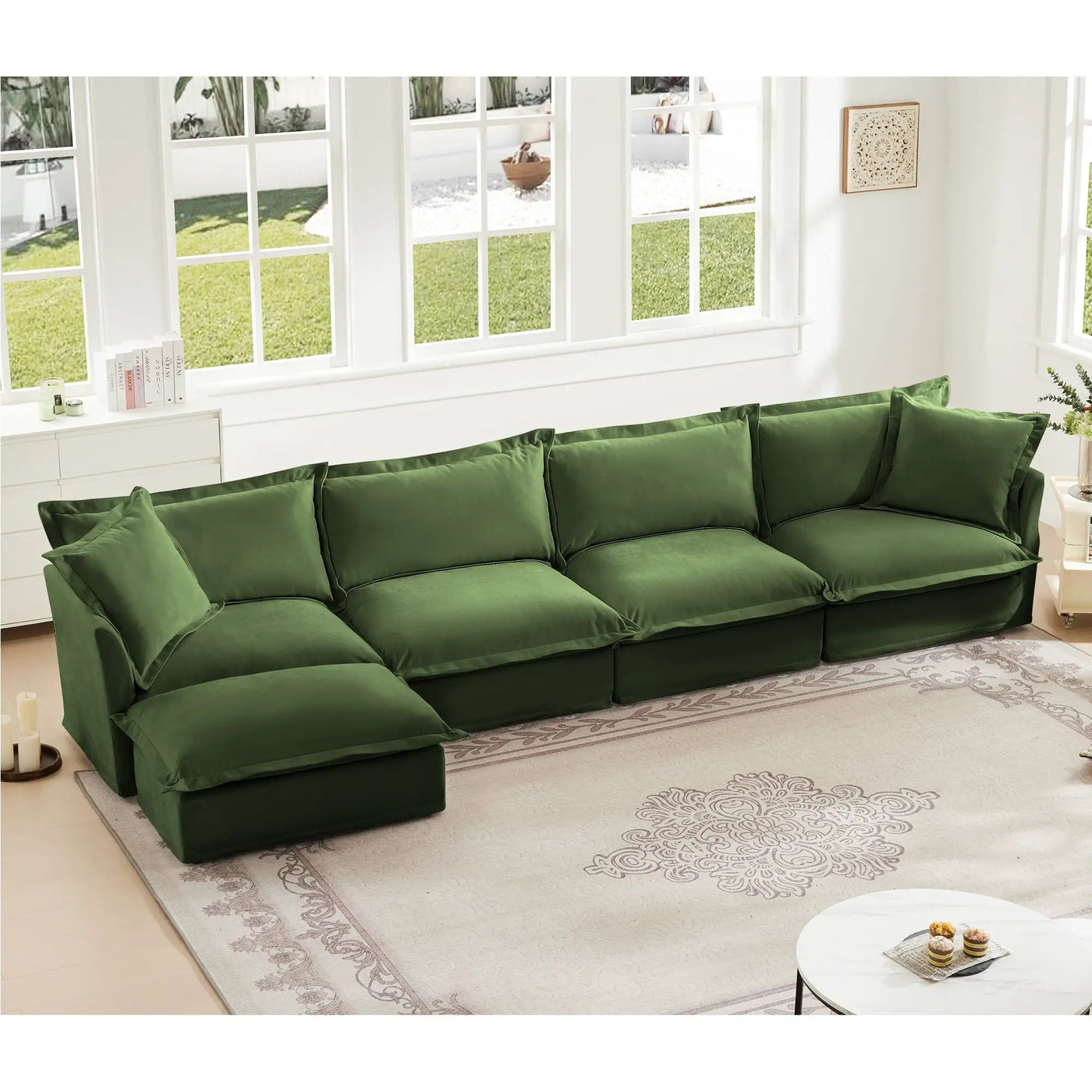 Slipcovered L Shape Sectional Long Sofa Couch - 4 Seater by HouseOfZazla