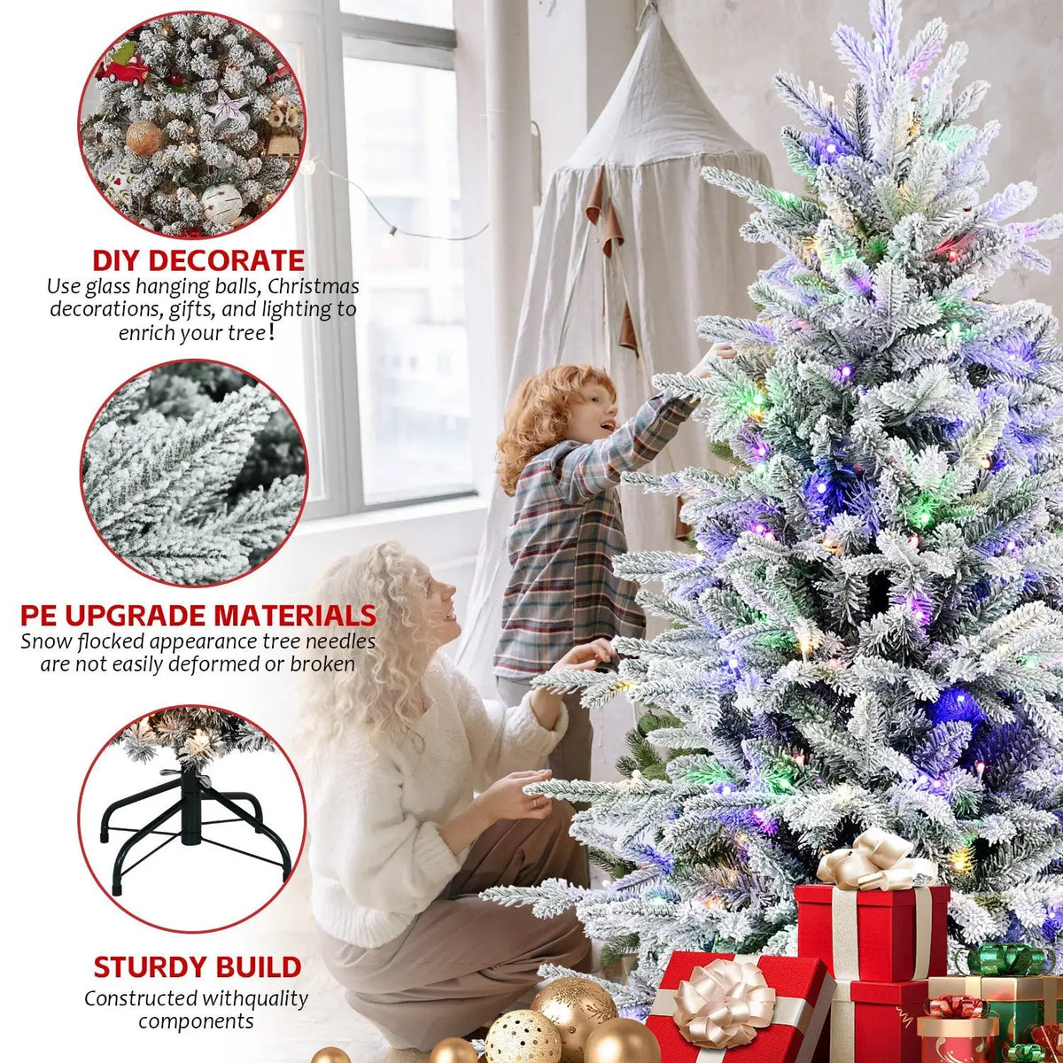 6FT Snow Flocked Artificial Christmas Tree with LED Lights by HouseOfZazla