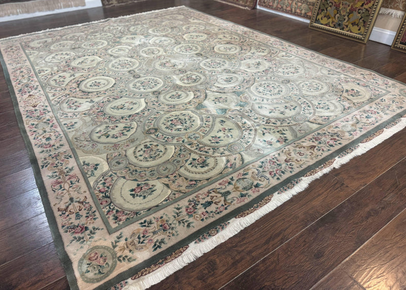 Pak Persian Rug 9x12, Wool with Silk Highlights, European Design, Floral, Green by Jewel Rugs