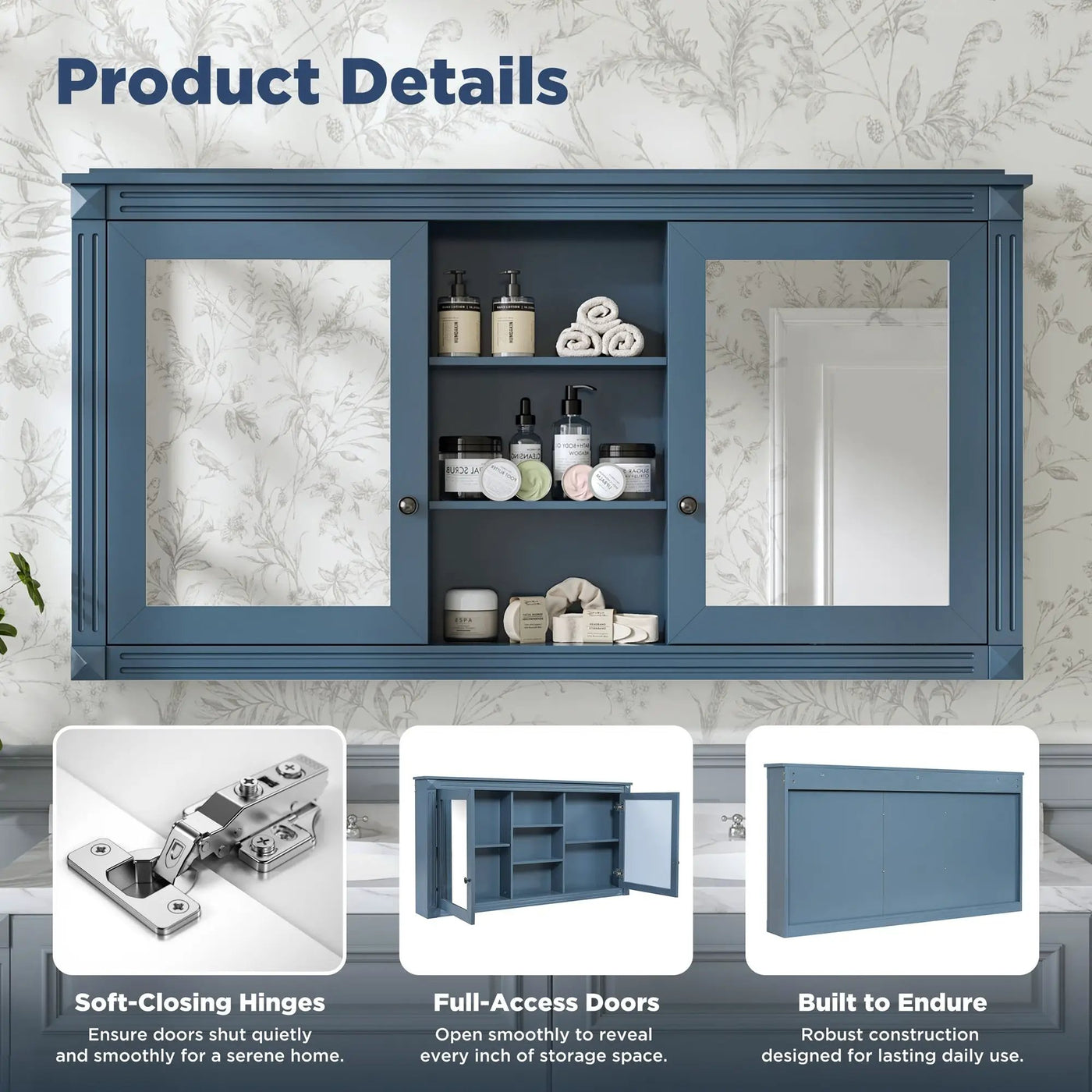Modern Wall-Mount 2 In 1 Mirror Cabinet With Adjustable Shelves, Soft-Closing Hinges by HouseOfZazla