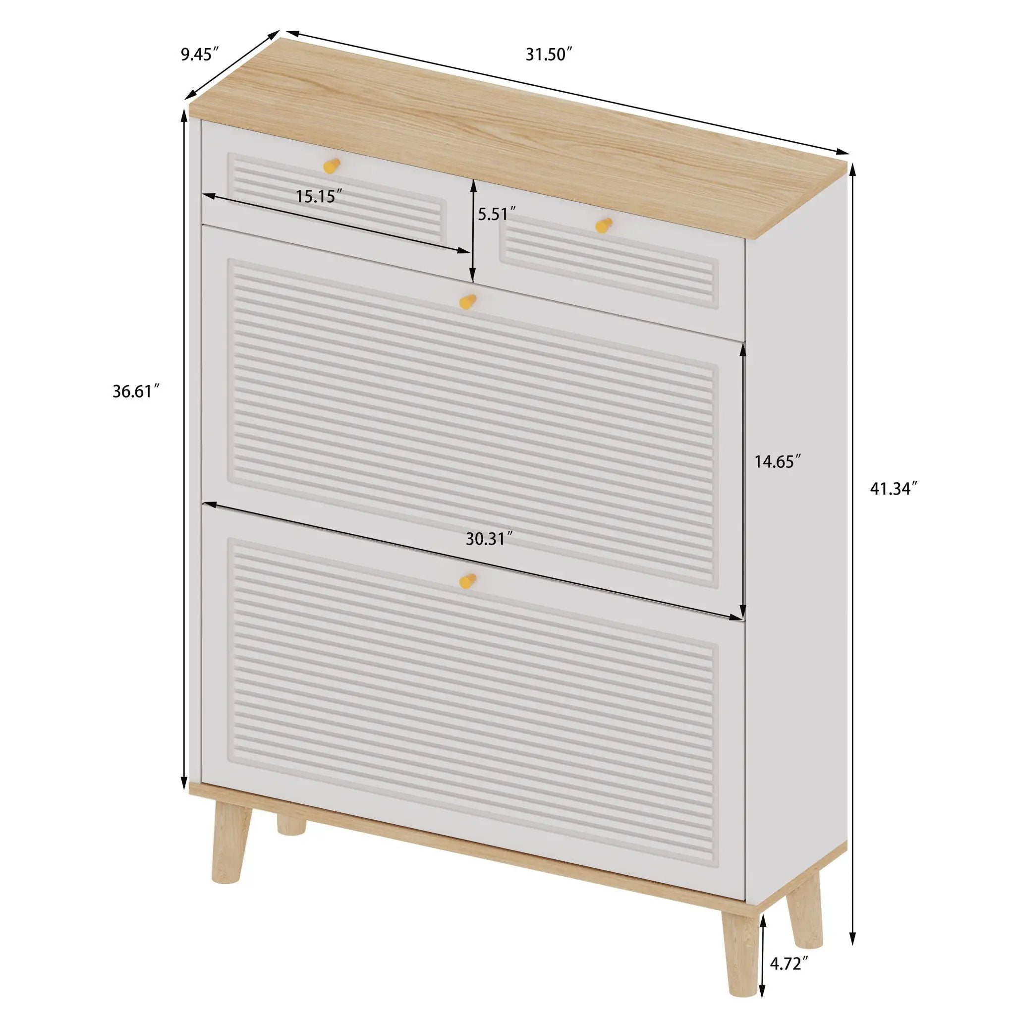 Modern Freestanding Shoe Cabinet With Flip Up Doors And Drawers, Compact Design For Entryway - White Natural by HouseOfZazla