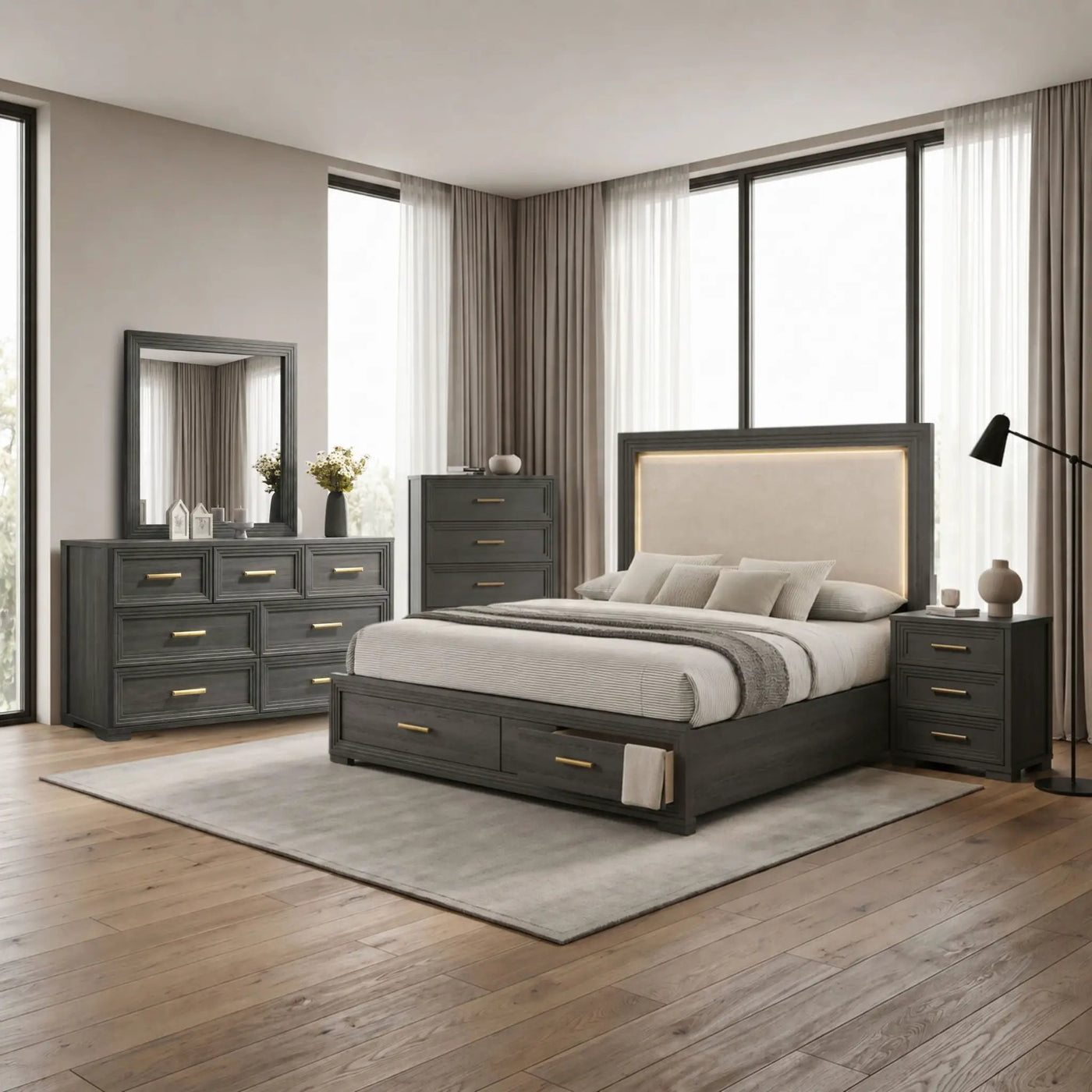 Colorado - Bedroom Set With Upholstered LED Headboard by HouseOfZazla