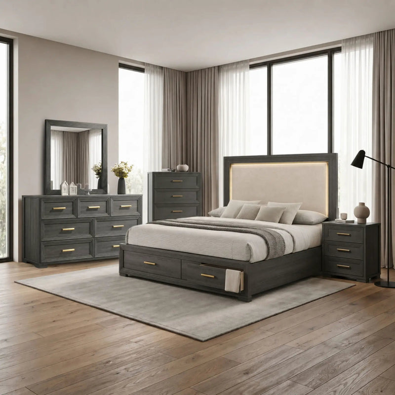 Colorado - Bedroom Set With Upholstered LED Headboard by HouseOfZazla
