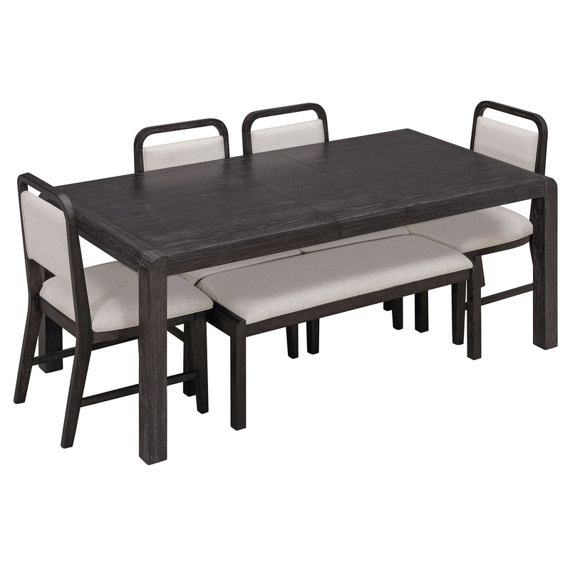 Extendable Dining Table Set With 4 Upholstered Chairs And 1 Bench