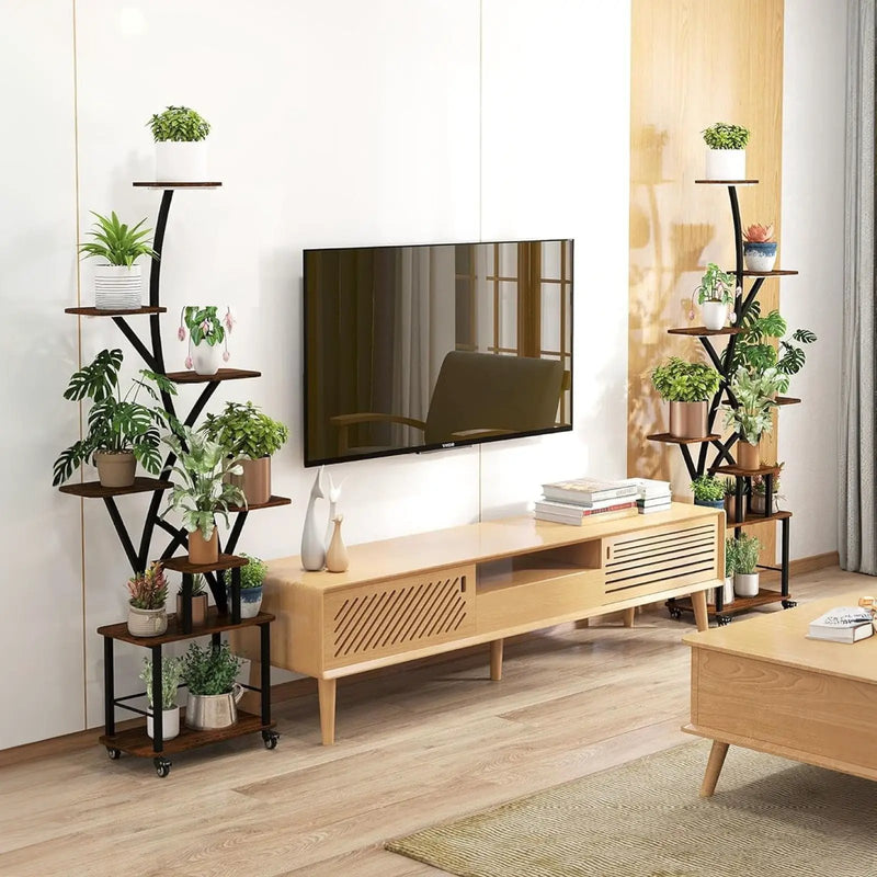 Plant Stand Indoor With Grow Light, 8 Tiered Tall Indoor Plant Shelves For Multiple Plants - Walnut / Black by Unique Piece Furniture