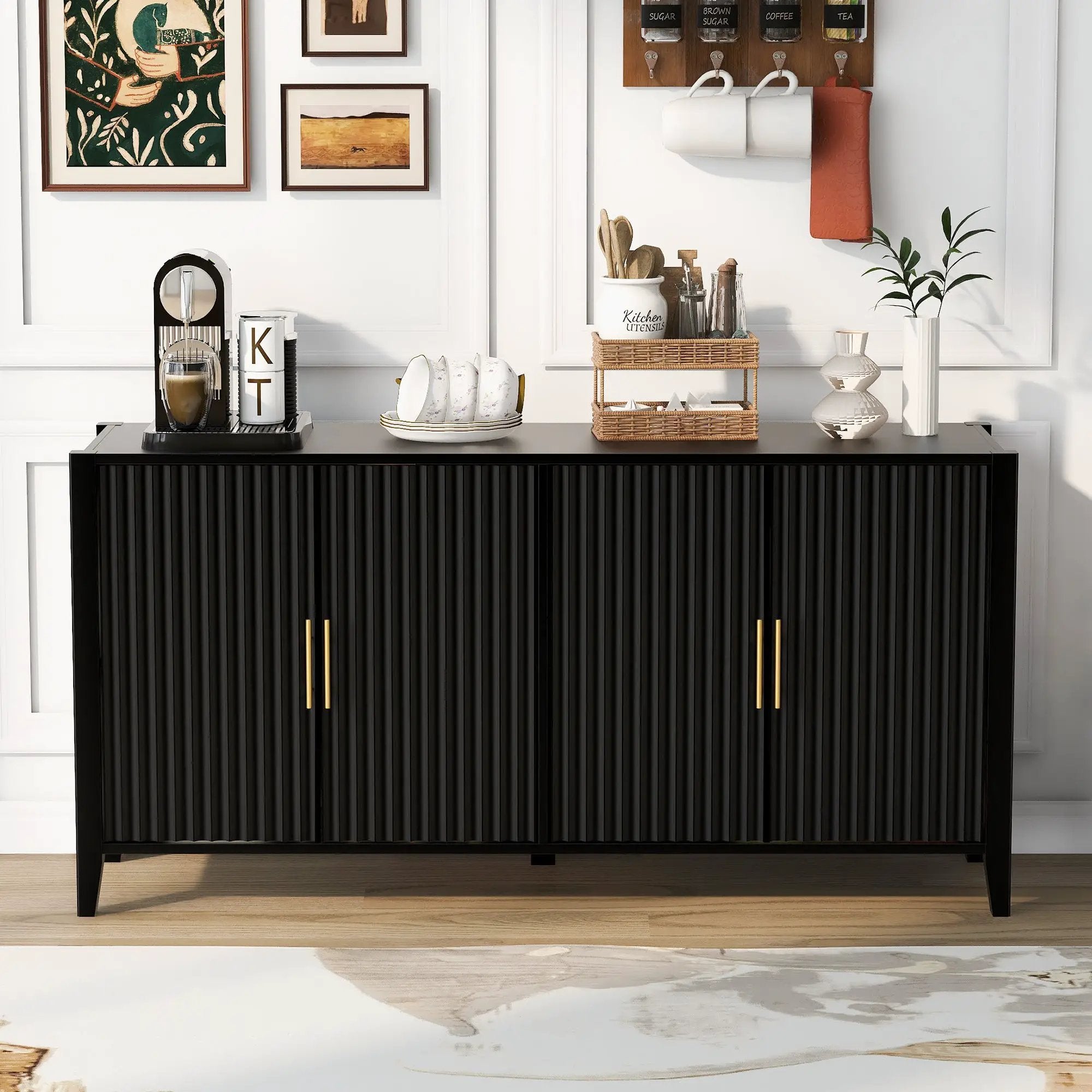 U_Style Modern 4-Vertical Wavy Slatted Doors Sideboard by HouseOfZazla