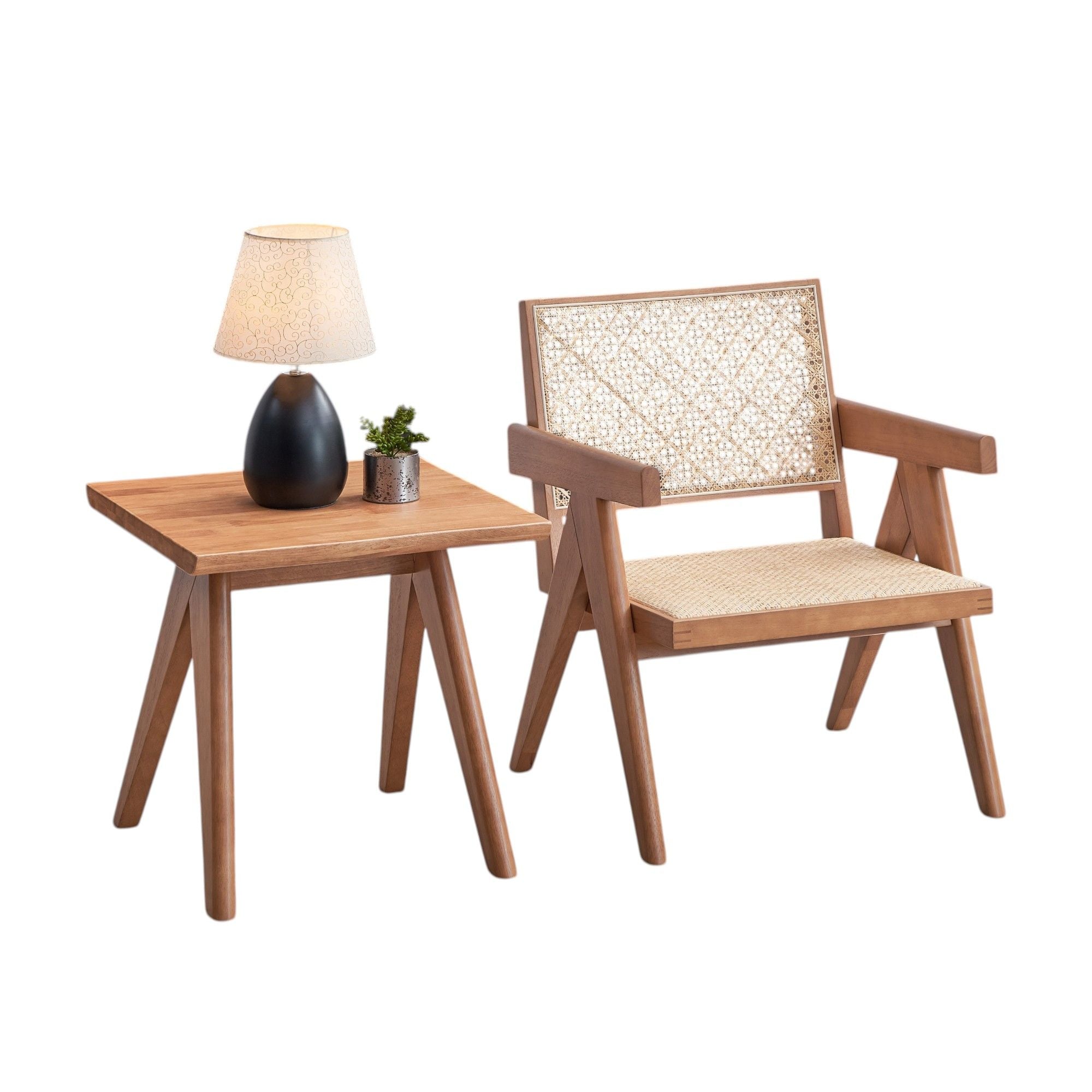 Armchair And Matching Square End Table, 2 Piece Living Room Set - Natural by HouseOfZazla