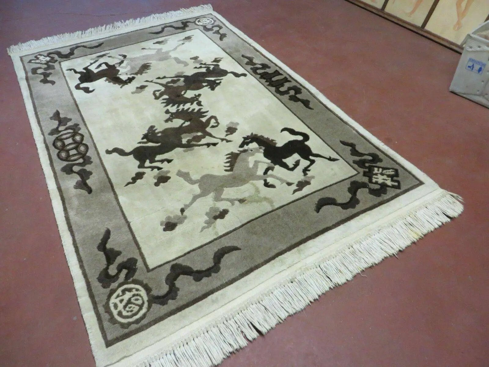 4' X 6' Modern Tibetan Nepal Art Deco Chinese Hand Knotted Wool Rug Horses Nice by Jewel Rugs