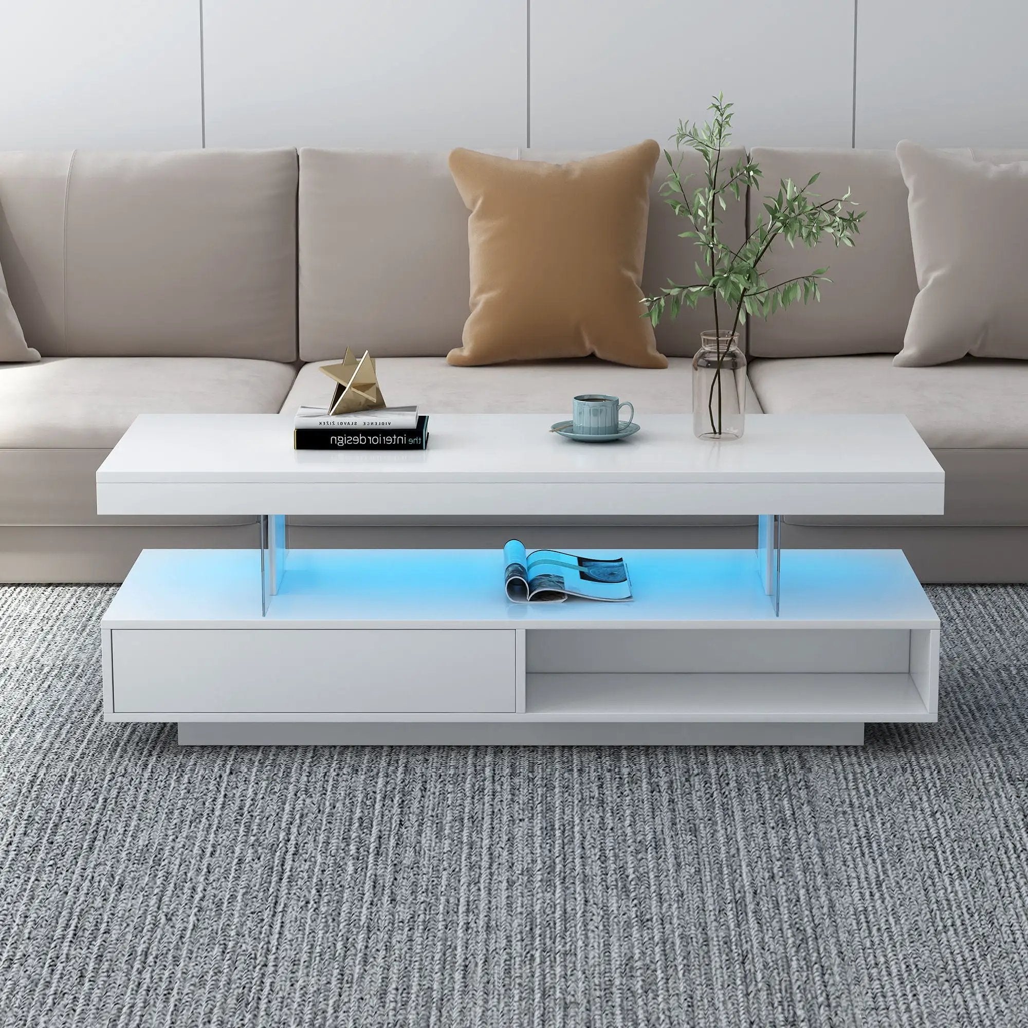 LED Coffee Table With 2 Drawers And Display Shelves by Unique Piece Furniture