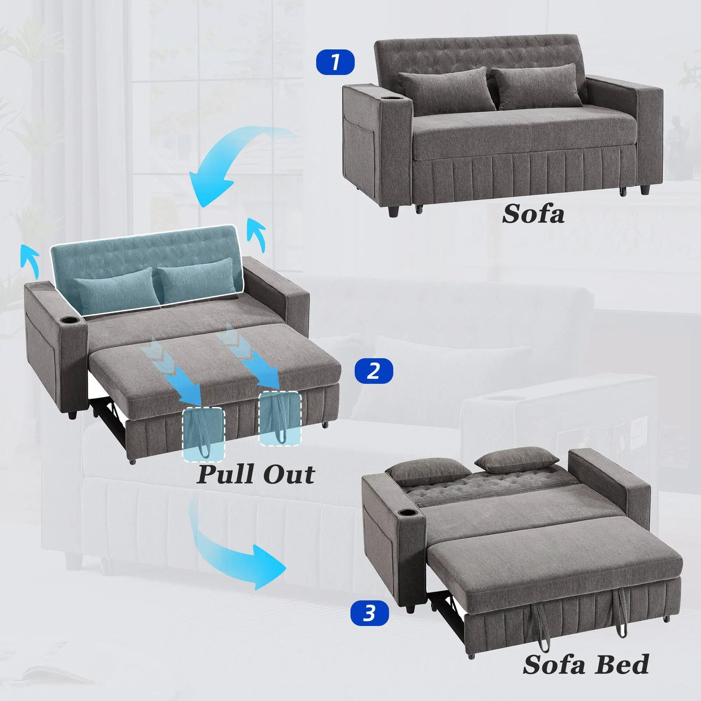 Pull-Out Sofa Bed Convertible Couch With Adjustable Backrest For Living Room by Unique Piece Furniture