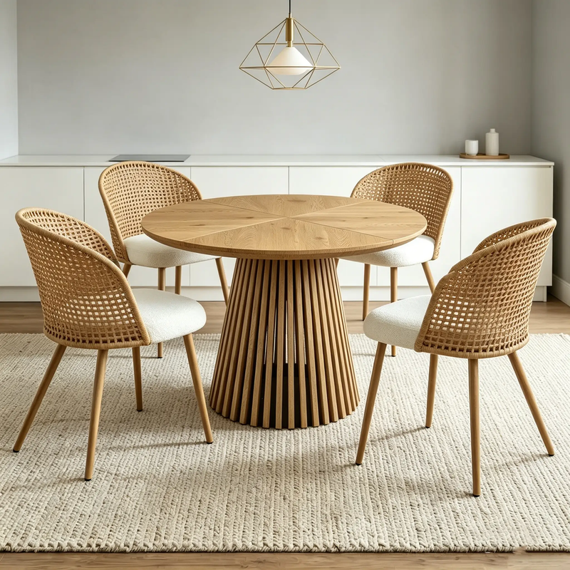 Round Wooden Dining Table + 4 Chairs Set by HouseOfZazla