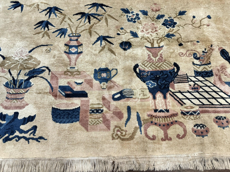 Chinese Rug 5x3, Horizontal Rug, Vases Flowers, Handmade Antique Vintage Carpet, Peking Rug, Chinese Wool Rug by Jewel Rugs