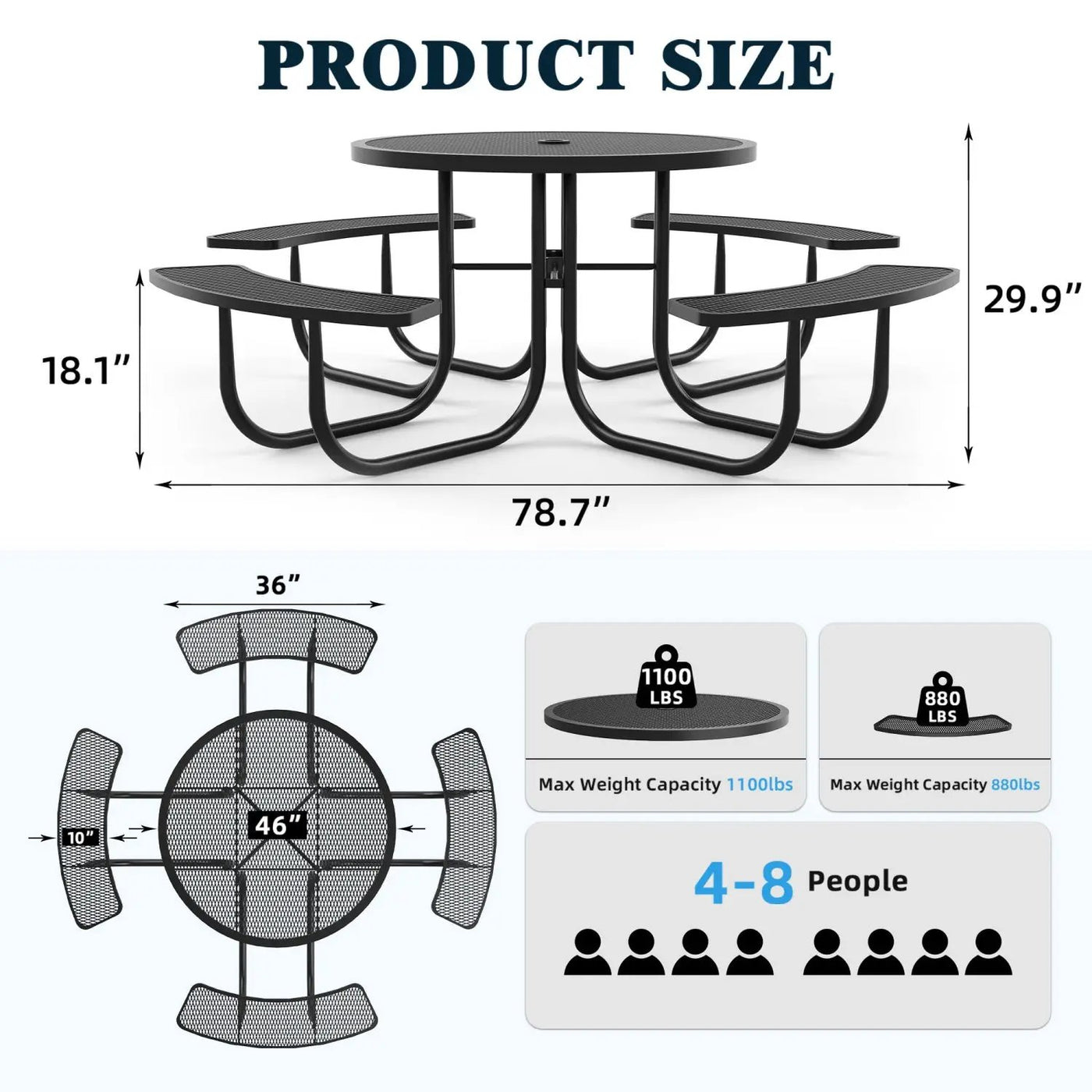 46" Round Picnic Table With Umbrella Hole by Chery Industrial