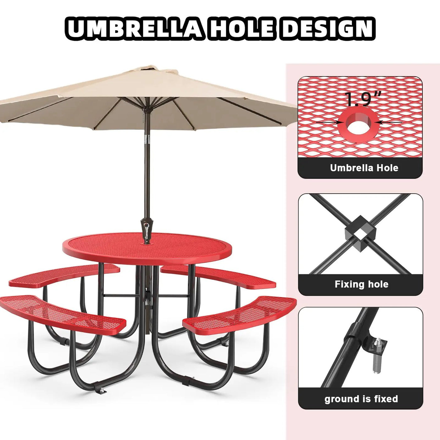 46" Round Picnic Table With Umbrella Hole by Chery Industrial
