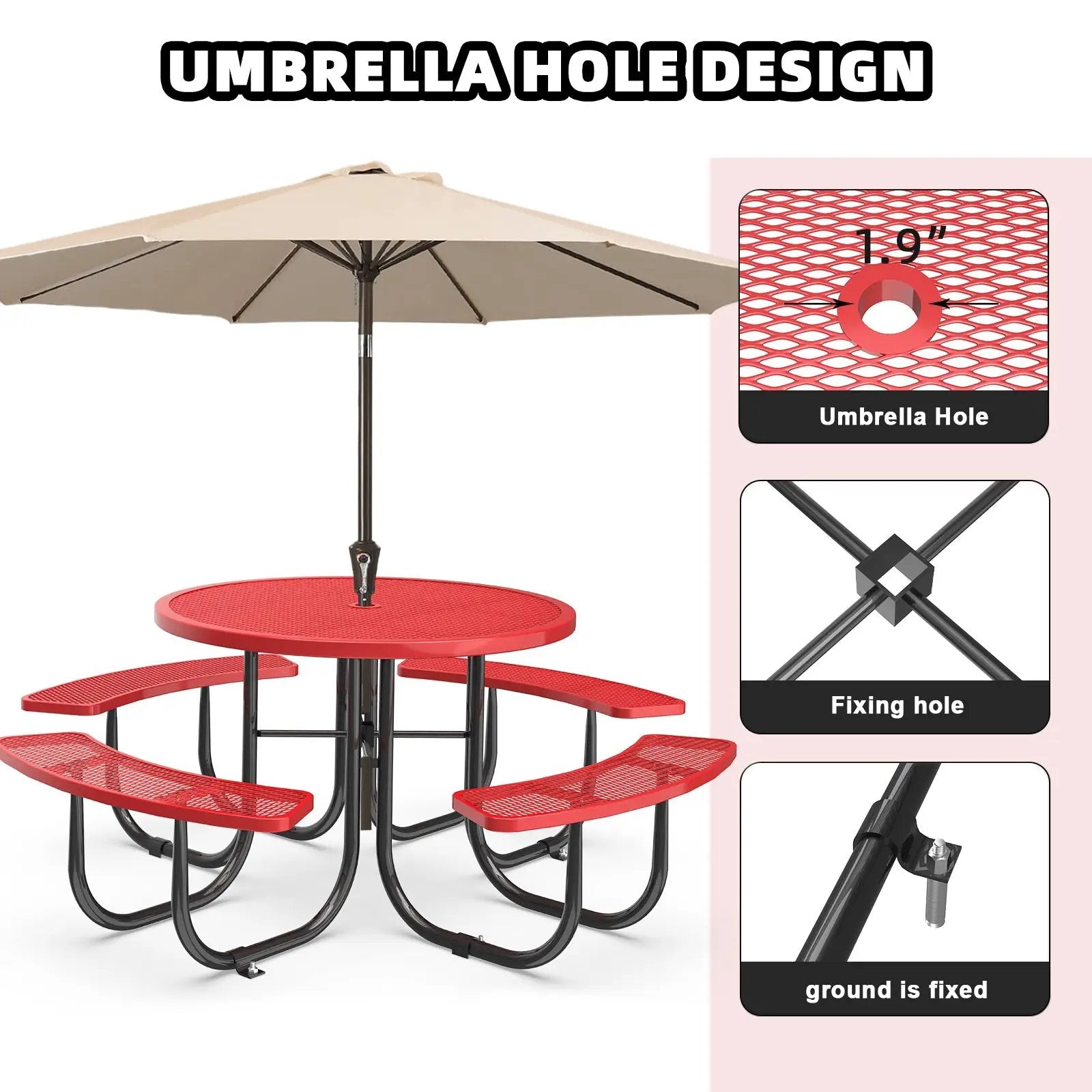 46" Round Picnic Table With Umbrella Hole by Chery Industrial