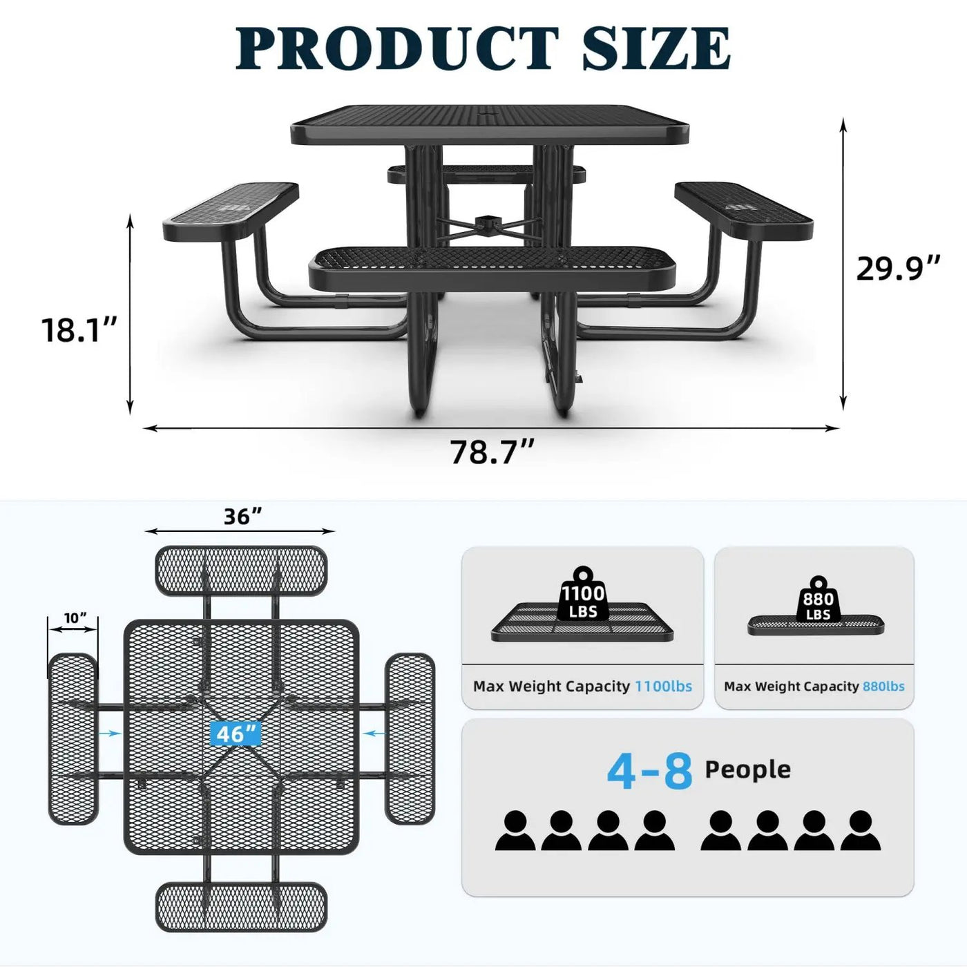 46" Square Picnic Table With Umbrella Hole by Chery Industrial