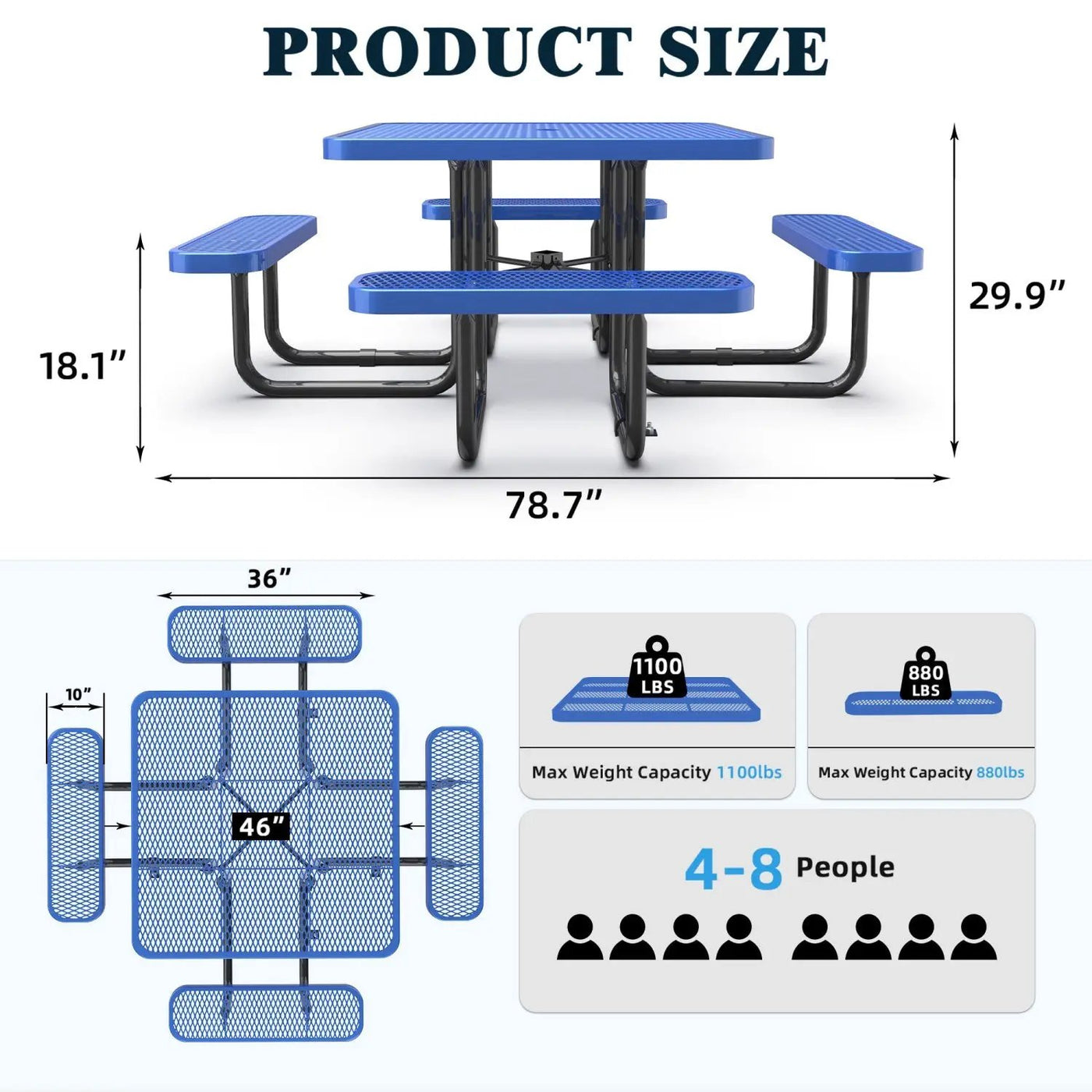 46" Square Picnic Table With Umbrella Hole by Chery Industrial