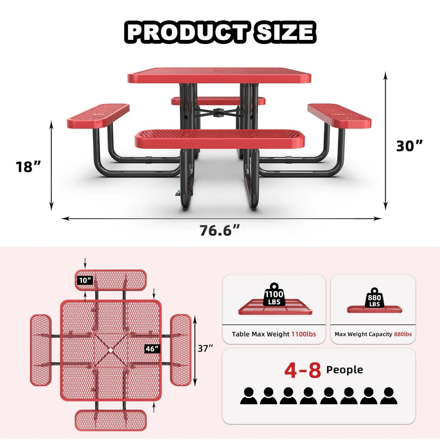 46" Square Picnic Table With Umbrella Hole by Chery Industrial