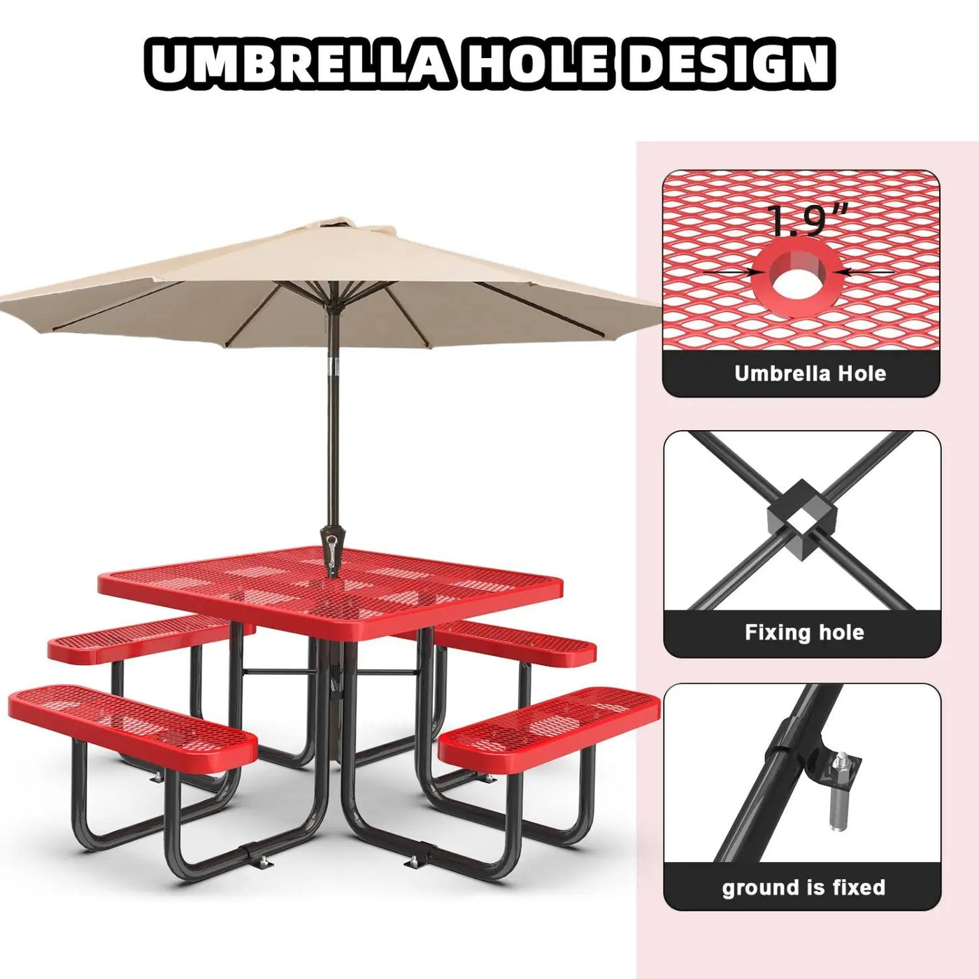 46" Square Picnic Table With Umbrella Hole by Chery Industrial