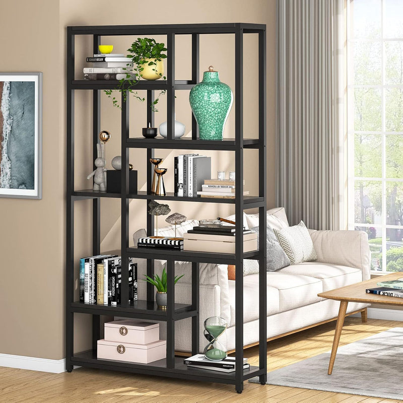 Extra Tall 7 Tier Industrial Etagere Bookcase with 10 Shelves Organizer by HouseOfZazla