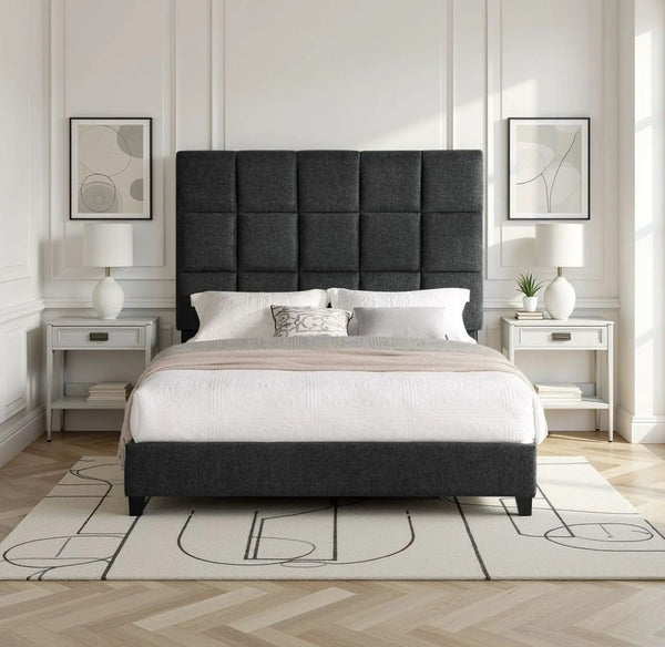 Squares Upholstered Headboard Platform Bed