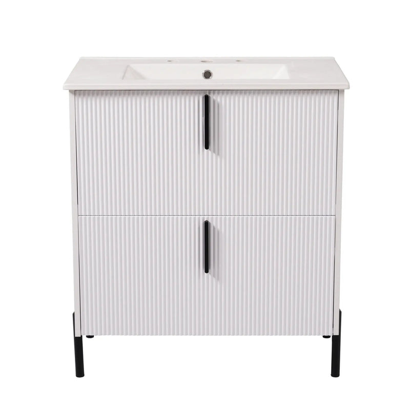 Bathroom Vanity With Ceramic Sink, Fluted Design by HouseOfZazla