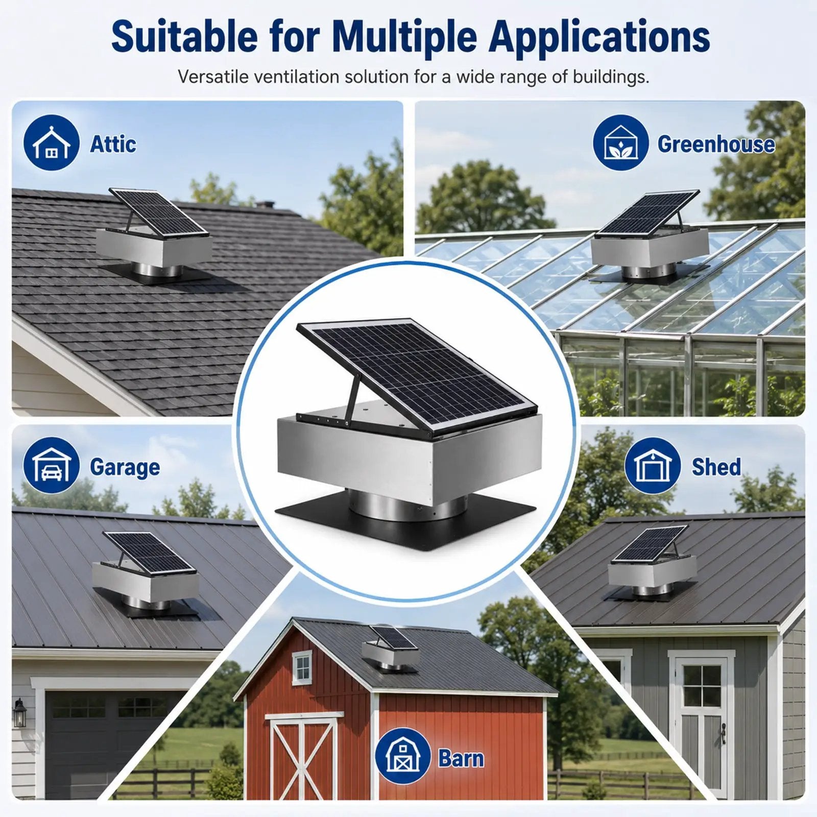 12" Stainless Steel Solar Roof Vent Fan, 40W Tilt Adjustable Solar Panel by HouseOfZazla